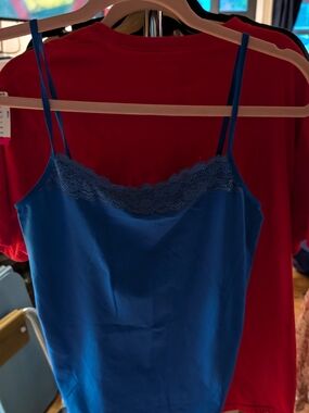 The Limited Royal Blue Satin Cami with Lace Trim